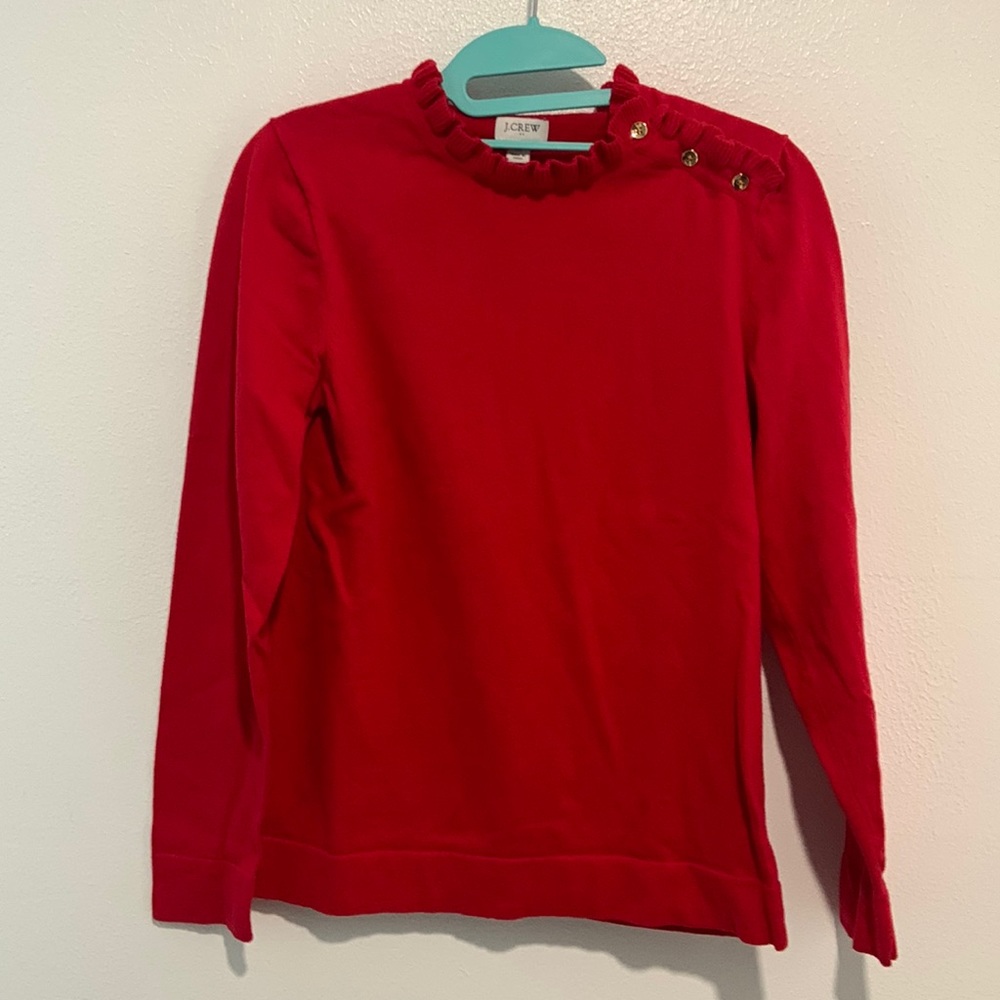 J Crew red ruffle neck sweater M